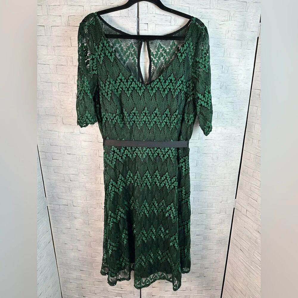 DB Lace overlay green black party Dress holiday party evening Christmas plus siz